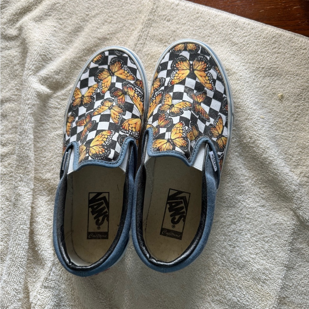 Vans Slip-On Shoes with Butterfly and Checkered Design
